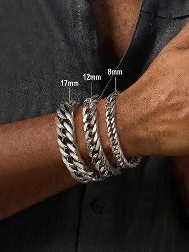Vista 3 de FaithHeart Pulsera de eslabones cubanos de acero inoxidable para hombre, cadena de eslabones para hombre chapada en oro/negro/plata de 8/12/17mm