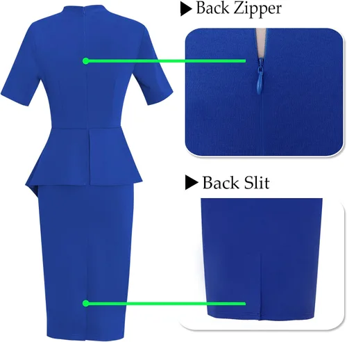 Vista 6 de VFSHOW Womens Bow Tie Neck Asymmetrical Peplum Slim Work Business Office Pencil Dress