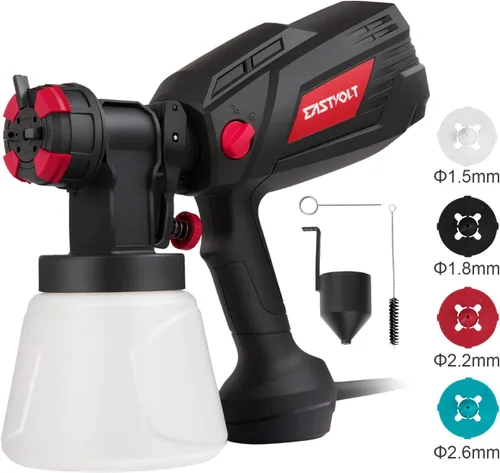 Vista 10 de Eastvolt Pulverizador de pintura HVLP de alta potencia de 600 vatios, pistola de pulverización eléctrica en casa Eastvolt, 4 boquillas, 3 patrones