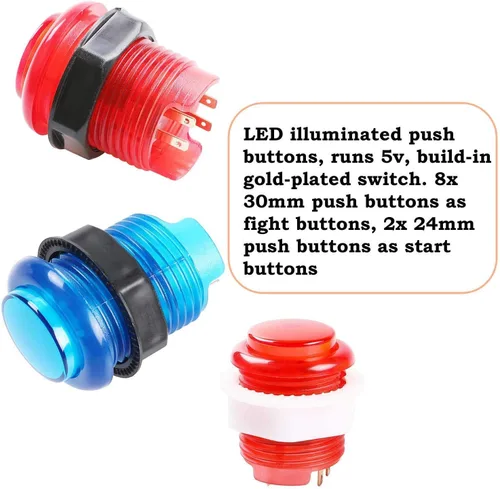 Vista 3 de Fosiya - Kit de 4 reproductores LED de Arcade Ellipse, estilo ovalado, joystick, codificador USB para juegos de PC, controladores de bricolaje