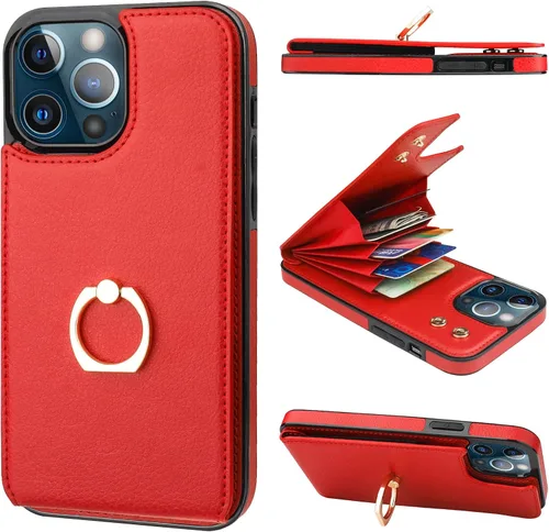 Vista 16 de Folosu Funda compatible con iPhone 13 Pro Max con soporte para tarjetas, rotación de 360°, soporte de anillo de dedo con función atril, protección