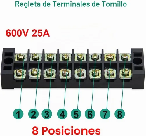 Vista 4 de 8 piezas (4 conjuntos) Bloques de tira de terminal de tornillo de doble hilera de 8 posiciones 600V 25A con cubierta + tira de barrera de terminales