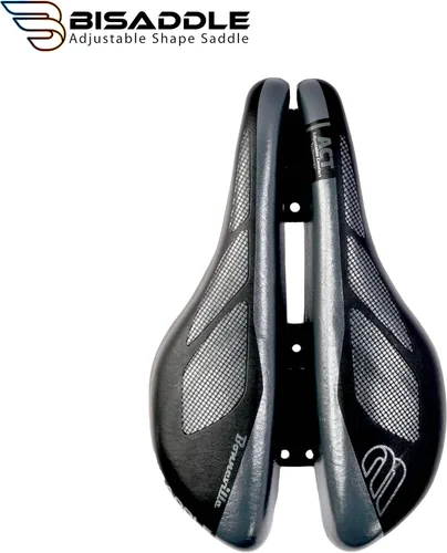 Vista 12 de BiSaddle SRT 2.0 - Sillín de bicicleta ajustable sin nariz con rieles de titanio, ajuste personalizado, cómodo, negro con detalles grises