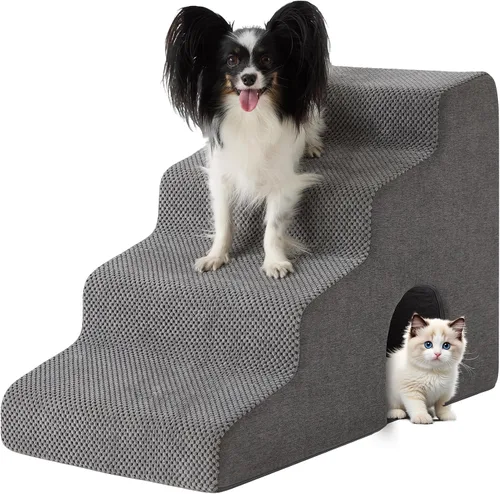 Vista 16 de Ahpmeoa Escaleras para perros para cama de 23 pulgadas de alto, escalones Gris