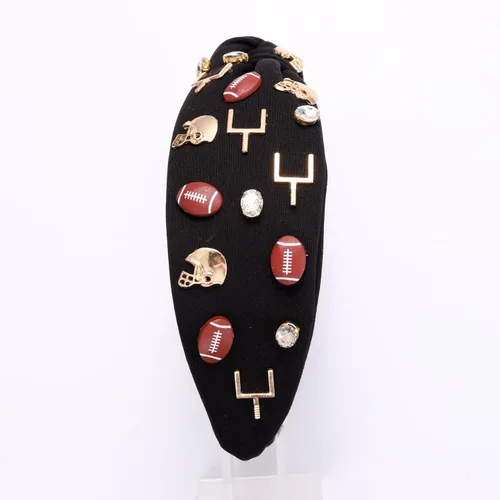 Vista 4 de Diadema de fútbol para mujer, accesorios de fútbol con cuentas de diamantes de imitación, diadema anudada con cristales adornados para el día
