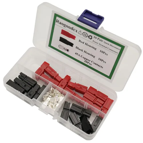 Vista 4 de 10 pares de desconexión rápida 45AMP 600V conector de alimentación Enchufe de batería+terminales rojo negro