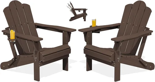 Vista 26 de Silla plegable ajustable KINGYES Adirondack, sillas reclinables Adirondack de 3 posiciones con portavasos, Adirondack de HDPE resistente a