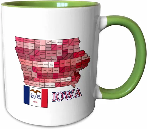 Vista 8 de 3dRose Flag And Map Of Iowa Showing All The Counties In Multicolor 11oz Two-Tone Black Mug