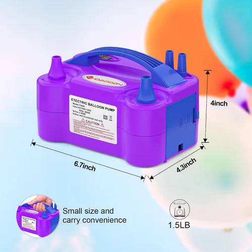 Vista 5 de IDAODAN - Bomba eléctrica para globos, bomba de aire portátil para globos, máquina de inflado eléctrico para decoraciones de fiestas (morado)