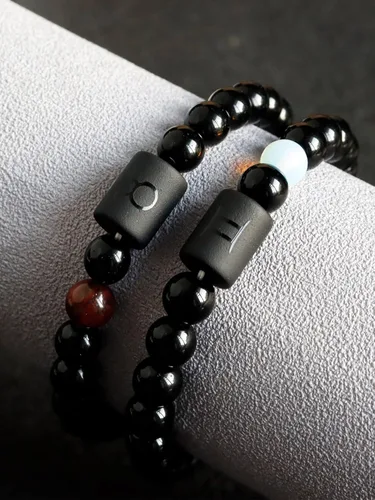 Vista 6 de Dcfywl731 Pulsera de pareja del zodiaco para hombres, pulseras de piedra natural de ónix negro para mujeres, regalos para hombres, regalos