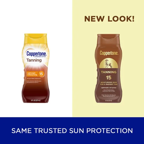 Vista 2 de Coppertone Loción bronceadora de protección solar, protector solar corporal resistente al agua SPF 15, protector solar SPF 15 de amplio espectro
