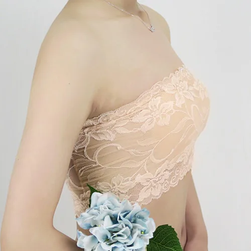 Vista 3 de LUOEM 3 piezas de encaje floral para mujer elástico sin tirantes no acolchado negro blanco piel XL