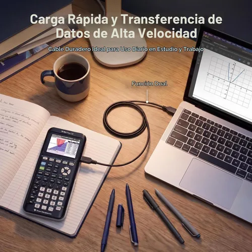Vista 2 de Calculadora gráfica Cable de datos y adaptador de corriente para calculadoras Texas Instruments TI-84 Plus CE, TI-84 Plus C Silver Edition, TI 89