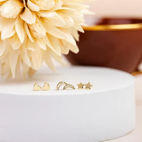 Vista 3 de PAVOI 14K Gold Plated Sterling Silver Celestial Lightning Bolt, Moon and Star Earrings Dainty Earrings for Women