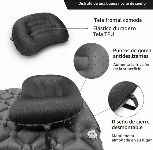 Vista 5 de Almohada inflable para acampar, almohada de aire inflable de viaje, soporte lumbar para el cuello, almohada compacta ultraligera para senderismo al
