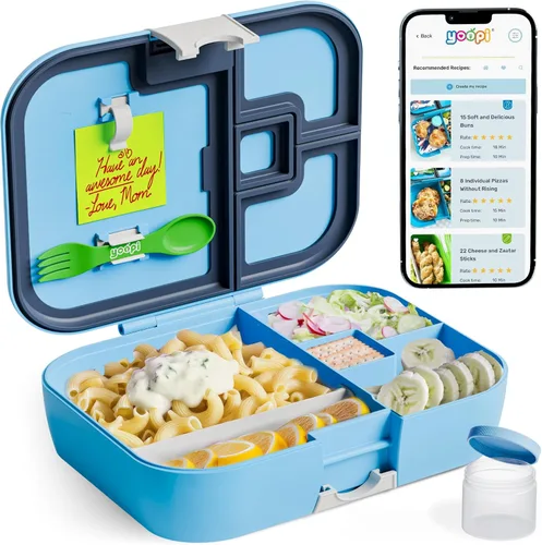 Vista 17 de YOOPI Fiambreras para niños con 4 compartimentos a prueba de fugas, lonchera para la escuela con contenedores para lonchera, caja de sándwich ligera