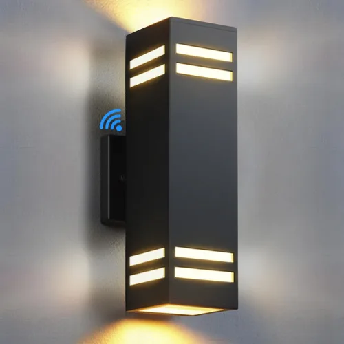 Vista 12 de SHIMR Luces de pared para exteriores modernas al atardecer al amanecer, aplique exterior cuadrado negro mate con bombillas incluidas, iluminación
