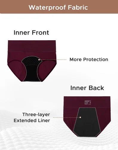 Vista 5 de INNERSY Ropa interior de época para mujer, a prueba de fugas, de cintura alta, bragas menstruales de algodón, paquete de 3