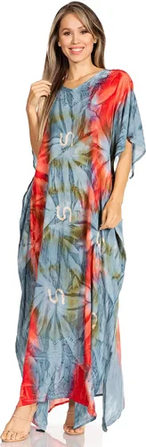 Vista 10 de Sakkas Pilar Petite - Vestido de caftán largo casual de manga corta para mujer, estilo caftán 12-grisblanco