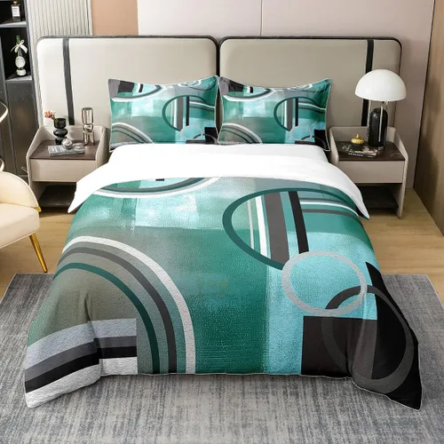 Vista 26 de Erosebridal Juego de ropa de cama de 100 % algodón a cuadros para niños y niñas, funda de edredón a cuadros, funda de edredón moderna geométrica