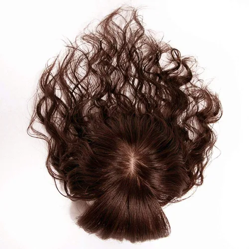 Vista 4 de Parte superior de cabello rizado en forma de U hecha a mano, pieza de cabello humano ondulado, 100% cabello humano con flequillo, postizo superior