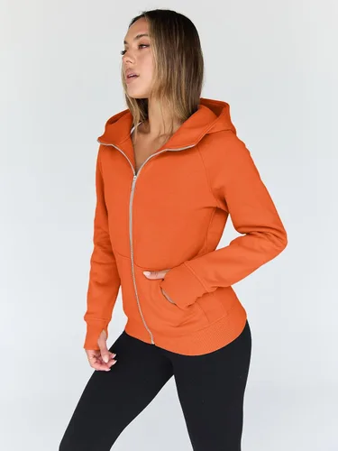 Vista 19 de Trendy Queen Sudaderas con capucha y cremallera para mujer, chaquetas de vellón, talla extragrande, moda de otoño e invierno