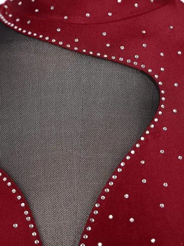 Vista 10 de iiniim Leotardo de malla para mujer, con diamantes de imitación, de malla, de manga larga, leotardos de gimnasia