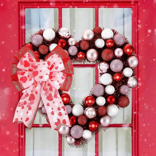 Vista 10 de BULINGNA Coronas de corazón para el día de San Valentín, simulación artificial, romántica, rosa, boda, compromiso, fiesta, adorno colgante