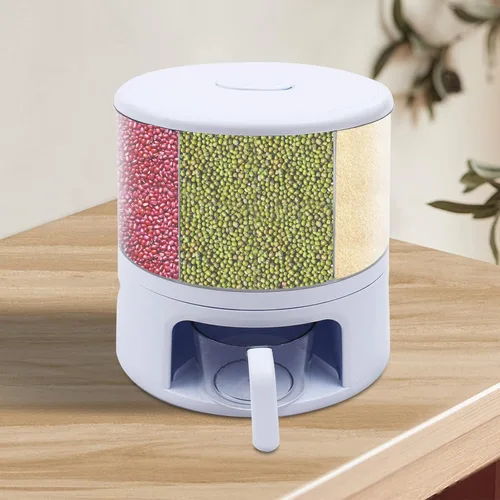 Vista 4 de Dispensador de contenedores de almacenamiento de granos de 6 rejillas, contenedor giratorio de almacenamiento de cereales de 24 libras, dispensador