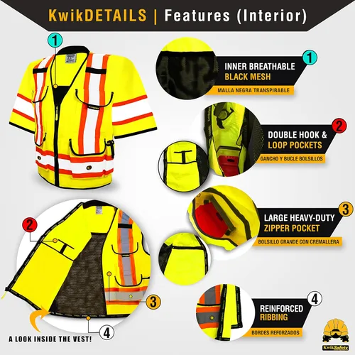 Vista 3 de KwikSafety Chaleco de seguridad Godfather Class 3 [amarillo, 2XL] + paquete de casco blanco de tortuga
