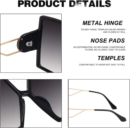 Vista 5 de STORYCOAST Gafas de sol cuadradas de gran tamaño para mujer, a la moda, con protección UV400