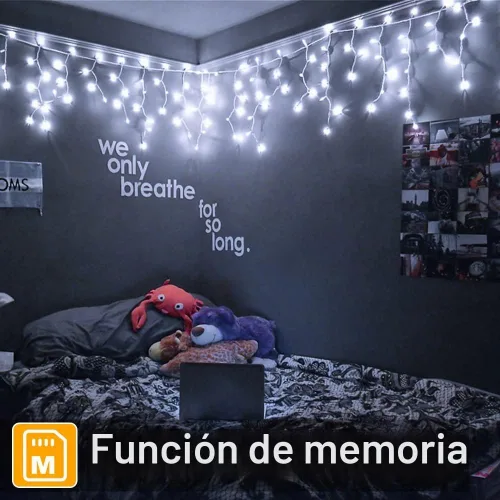 Vista 7 de Ollny Luces de Carámbano para Exteriores Blanco Frío, 600LED 49FT Luces de Navidad con Control Remoto 8 Modos Regulables, Impermeable Conectable