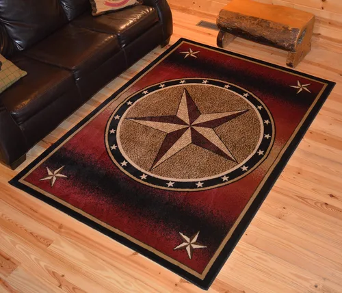 Vista 2 de Western Lodge Red Star - Alfombra de área de 2 x 3 pies, 2 x 3 pies