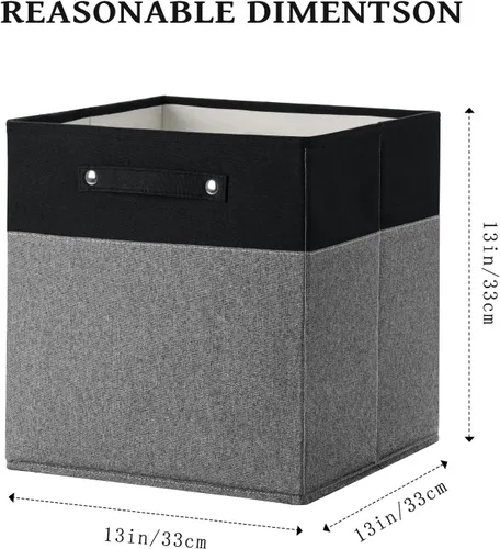 Vista 3 de FinishingBo Contenedores de almacenamiento de lino fino de 13 x 13 pulgadas con asas, cajas de cubo de tela, organizadores de cestas para estantes