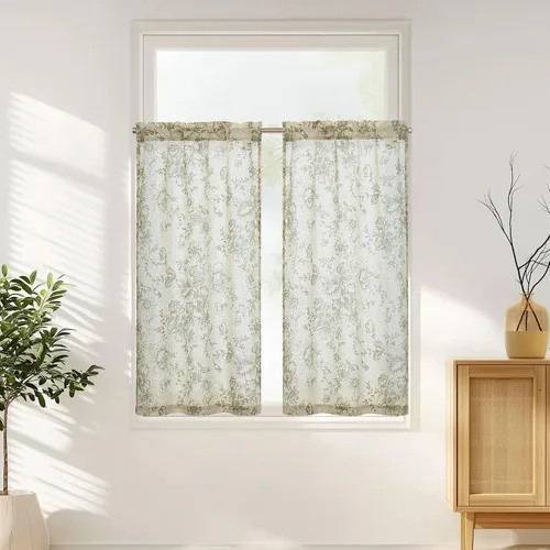Vista 34 de Jinchan - Cortinas de lino texturizado para cocina, 24 pulgadas, natural, 2 paneles Mezcla de lino beige natural