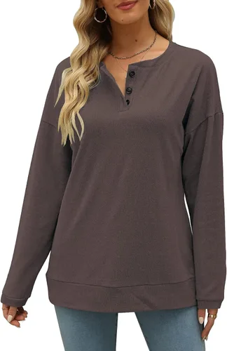 Vista 3 de ZUPELL Sudaderas casuales para mujer, camisetas Henley de manga larga con botones