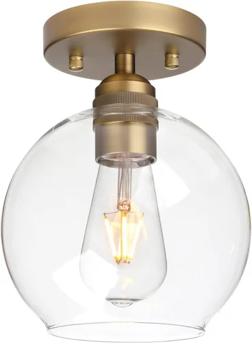 Vista 8 de Pathson Lámpara de techo de cristal con forma de globo, 1 luz redonda industrial empotrada para pasillo, cocina, fregadero, sala de estar, baño