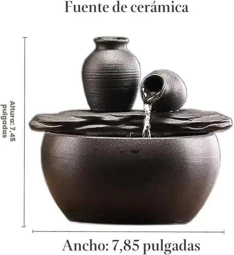 Vista 2 de Fuente de mesa de cerámica para decoración de interiores y hogares, escritorio, oficina, patio (fuente de cerámica para macetas) (negro)