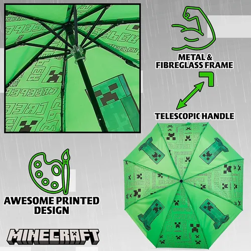 Vista 5 de Minecraft Folding Umbrellas for Boys Girls Durable Compact Umbrella Windproof Travel Umbrella for Teens and Gamers