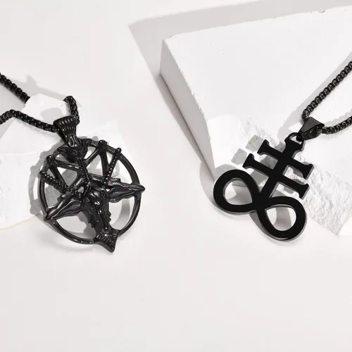 Vista 6 de Collar de Satán con dije de cabeza de cabra baphomet, collar de iglesia de Satanás, sello de baphomet, cabra satánica de Mendes, cabeza de cabra