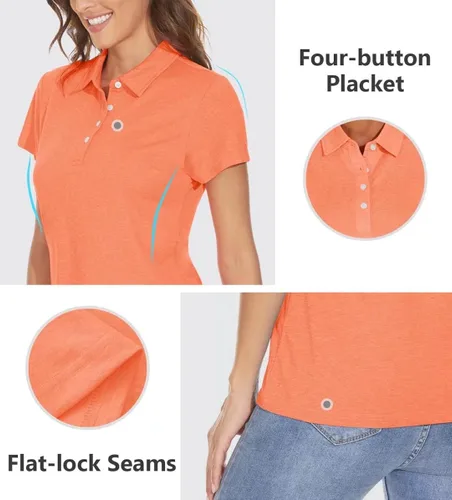Vista 5 de BIYLACLESEN Polo para mujer de manga corta 4 botones de secado rápido