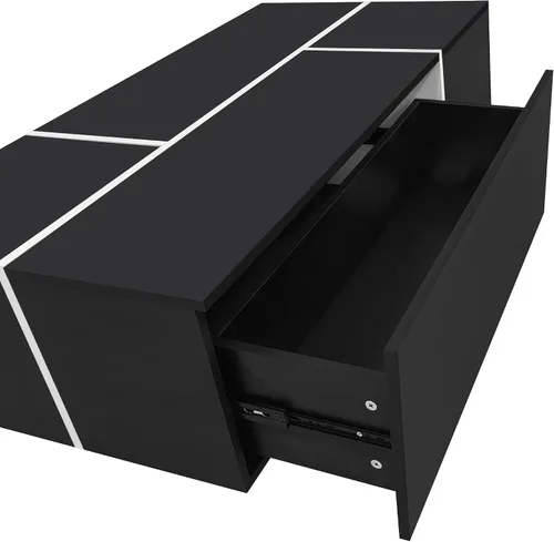 Vista 8 de Merax Mesa auxiliar, mesa auxiliar extensible con 2 espacios de almacenamiento ocultos y 2 cajones, mesa central multifuncional con acabado