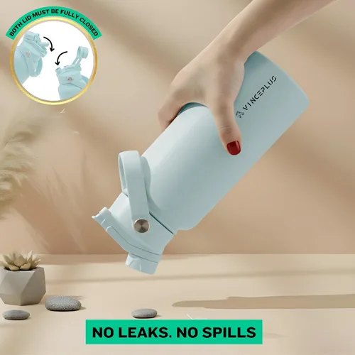 Vista 8 de Botella de agua de acero inoxidable de 32 onzas con tapa 2 en 1, botella de agua aislada al vacío de triple pared, a prueba de fugas, asa