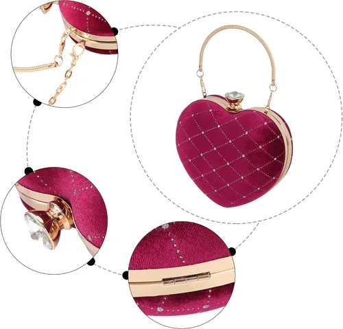 Vista 3 de Reberomantic Bolso de noche en forma de corazón Bolso de embrague de terciopelo Bolso de noche sólido