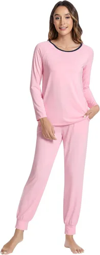 Vista 27 de NACHILA Women's Pajamas Set-Viscose Made from Bamboo, Long Sleeve Sleepwear Top with Pants Comfy Pajama Soft 2 Piece Pjs B-aqua Green
