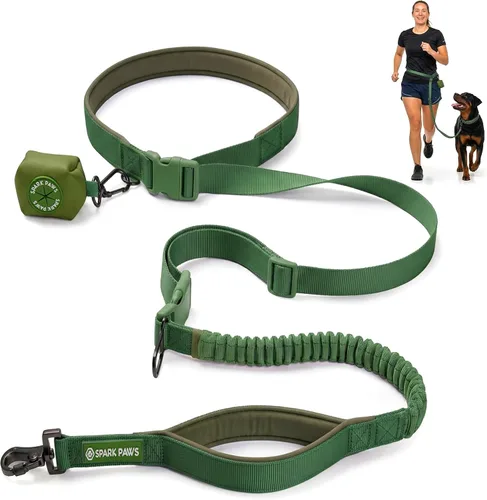 Vista 14 de Spark Paws - Correa de perro manos libres, correa elástica para la cintura que absorbe los golpes para correr, clip para cinturón de seguridad