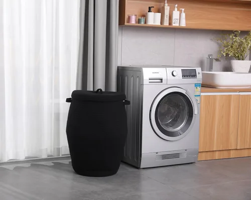 Vista 8 de Cesta alta de cuerda de algodón hecha a mano de 26"x20" con tapa, elegante forma de frasco con cubierta, cesto para ropa con tapa, para dormitorio