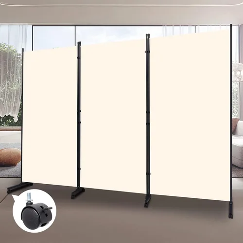 Vista 5 de Room Divider Large 1 Panel Privacy Screen,Portable Room Partition on Wheels Beige