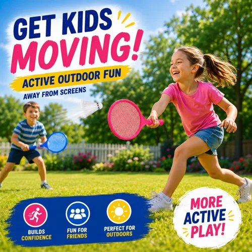 Vista 4 de Juego de raqueta de bádminton para niños, niños pequeños con paletas, pelota y pájaro, para estudiantes de jardín de infantes, deportes al aire