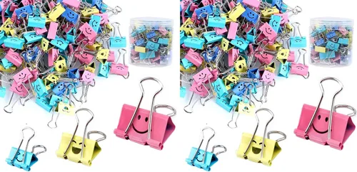 Vista 8 de 【64pack】 Clips para carpeta, clips de papel Limque, sujetapapeles con cara hueca sonriente de color, 64 piezas de tamaño surtido, para oficina